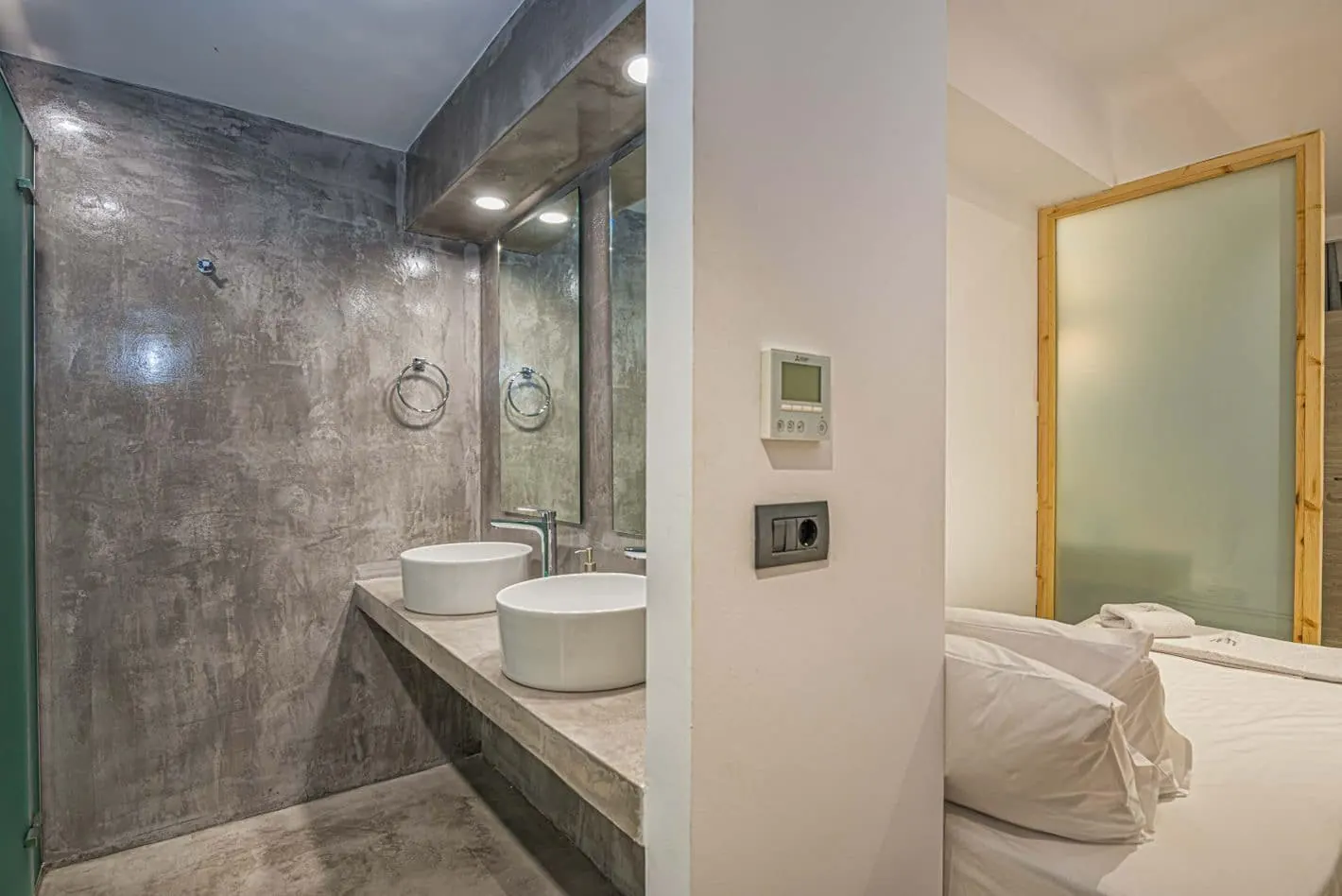 Ensuite bathroom and bedroom detail at Divine Villa Zakynthos