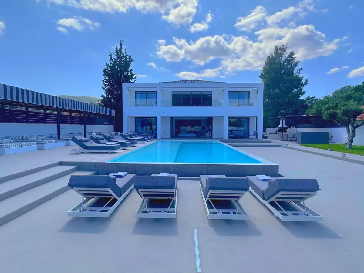 Divine Villa in Zakynthos with a private pool, sun loungers and outdoor living spaces