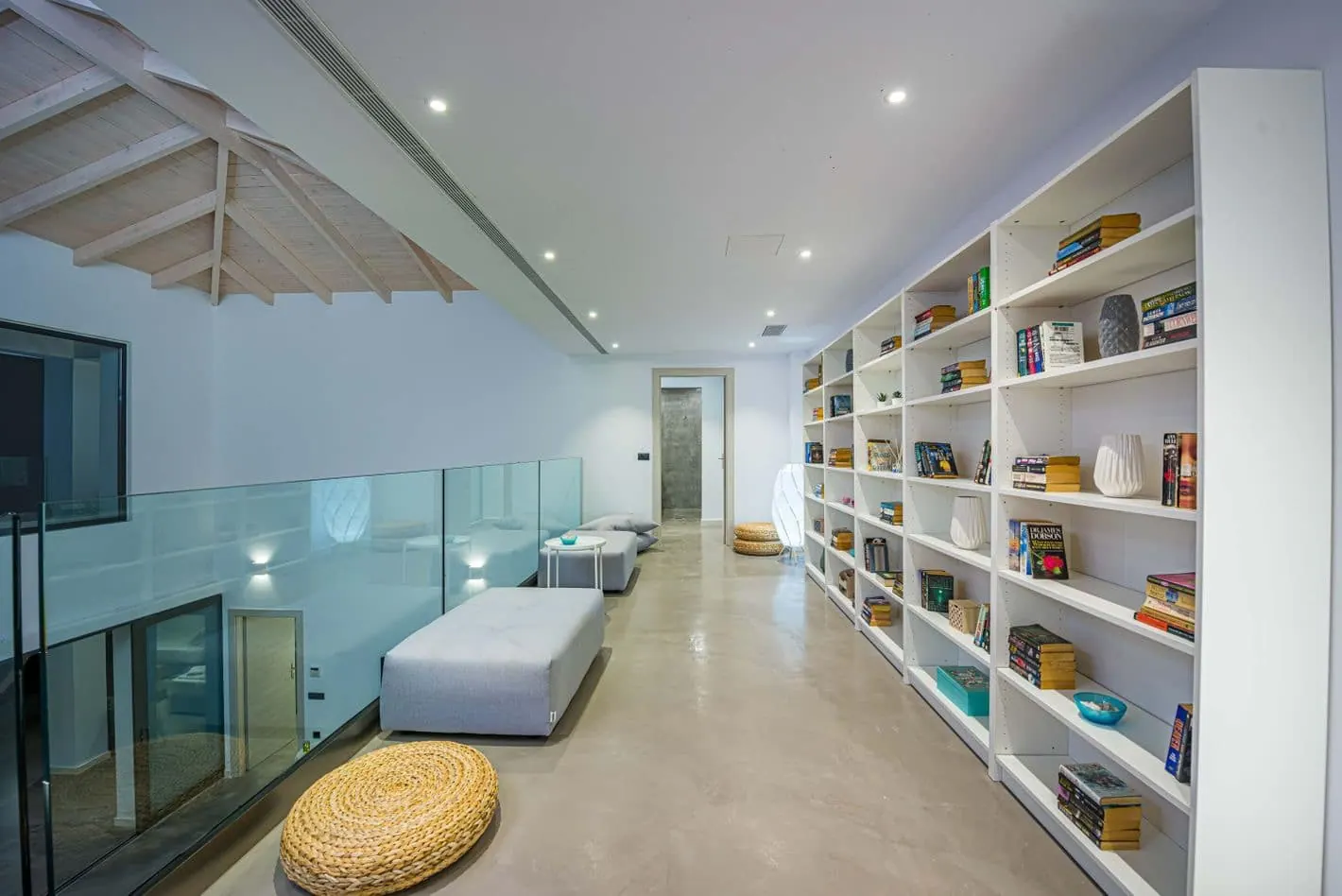 Upper lounge and interior walkway at Divine Villa Zakynthos